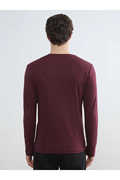 LC Waikiki Tricou pentru bărbați cu mânecă lungă Burgundy guler rotund
