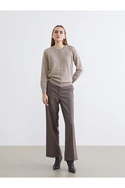 LC Waikiki Brown Standard Fit Plaid Women's Trousers