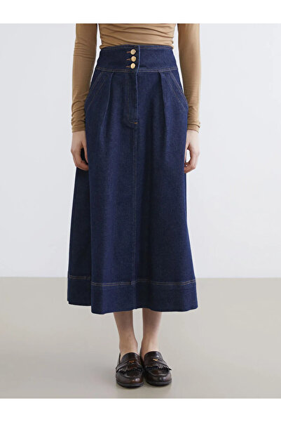 LC Waikiki Navy Blue High Waist Jean Skirt