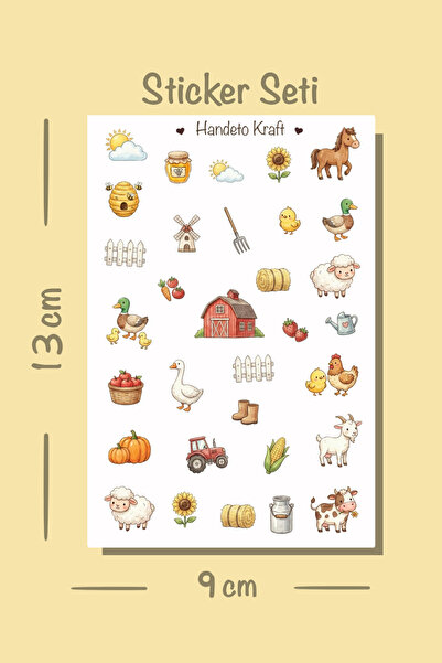 Handeto Kraft Köy ve Çiftlik Temalı Sticker Seti Çıkartma Scrapbook Bullet Jo...