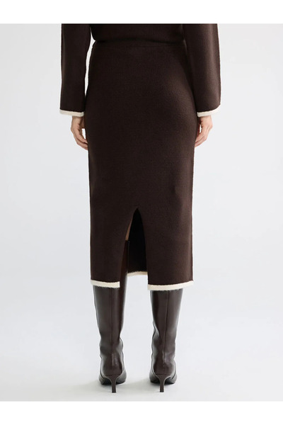 LC Waikiki Brown Elastic Waist Slit Knitwear Pencil Skirt