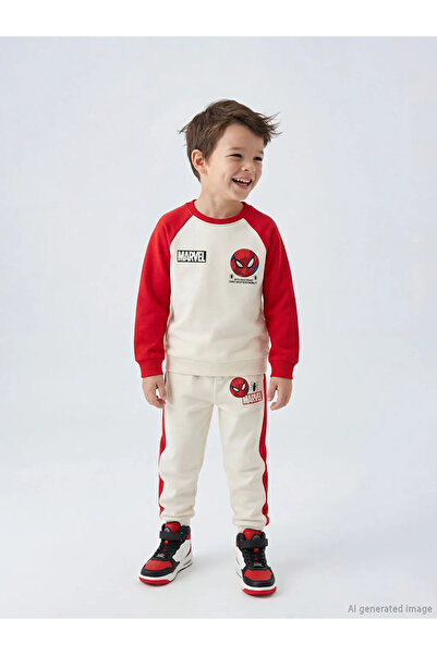 LC Waikiki Pantaloni de trening pentru băieți, bej, cu imprimeu Spider-Man