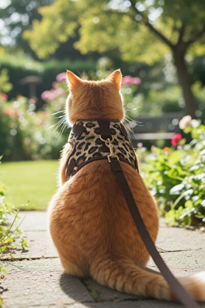 BiBa Pet مجموعة أحزمة تثبيت القطط بنمط الفهد مضادة للهروب/مصنوعة من قماش قابل...