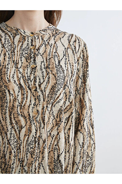 LC Waikiki Brown Judge Collar Patterned Women's Tunic