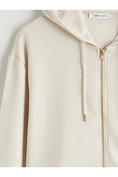 LC Waikiki Beige Hooded Women's Zippered Sweatshirt