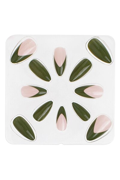 OEM Set of Adhesive False Nails Pink Green Almond - 12pcs
