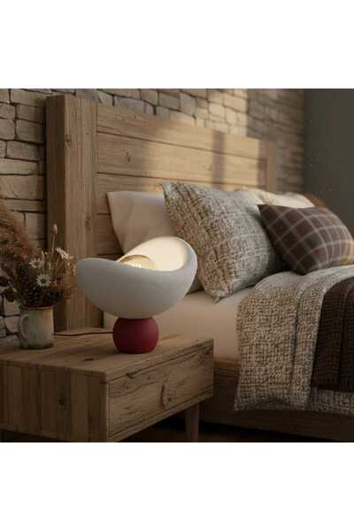 Storizaa Design White Red Table Lamp Lampshade Dim Amber Light, Rustic Bulb G...