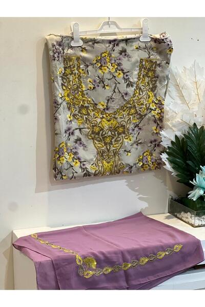 REHAM Emirati-style embroidered Silk fabric with a veil and embroidery on the...