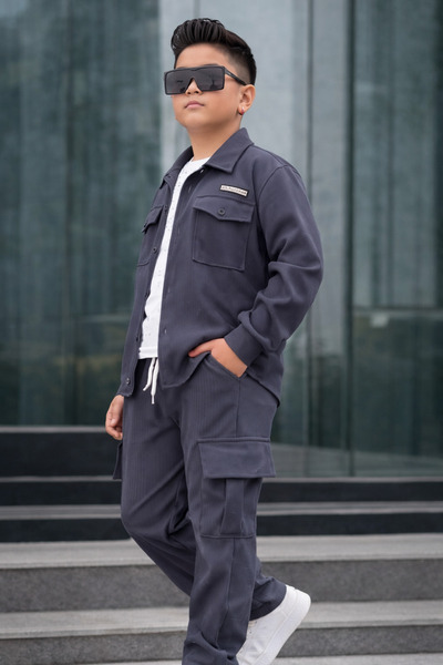 Yalçınoğlu Kids Boy's 3-Piece Set Full Lycra Ottoman Fabric I Shirt Pants T-S...