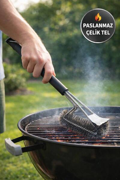 TOYFEST Paslanmaz Çelik Mangal Izgara Temizleme Fırçası Uzun Saplı Tel Grill ...