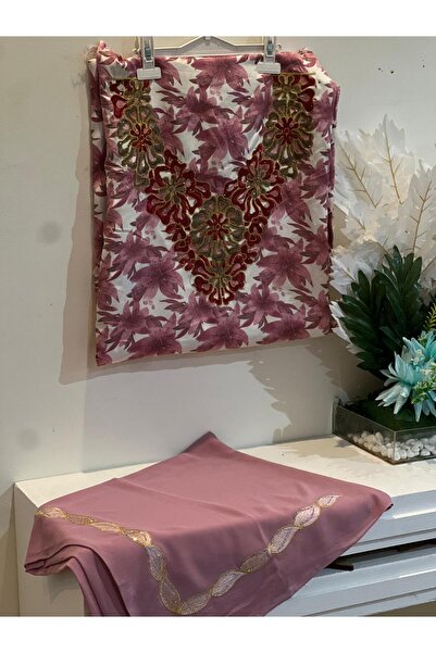 REHAM Emirati-style embroidered Silk fabric with a matching veil for the ches...