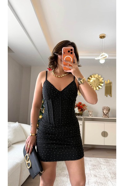 MEHTAP TURHAN Glint Taş İşlemeli Korse Elbise