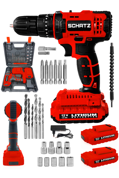 Schatz 12V 1.5 Ah Darbeli Lithium Çift Akülü Bakır Sargılı Şarjlı Vidalama Ma...