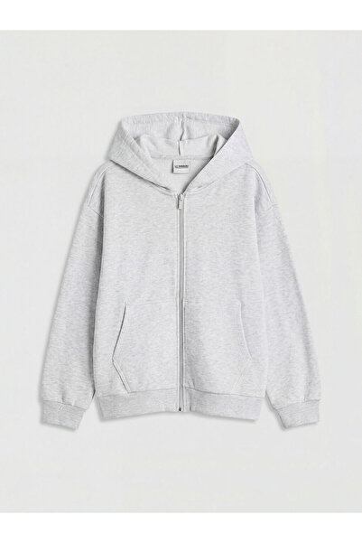 LC Waikiki Hanorac gri cu glugă gros pentru fete cu fermoar