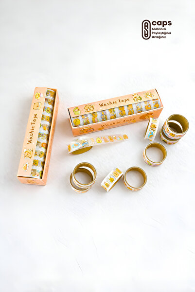 caps office 10 Adet Capybara Temalı Washie Tape Seti – 15mm x 1m Sevimli Dese...