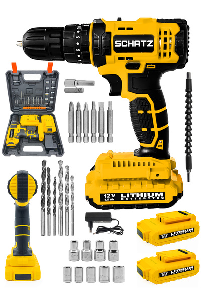 Schatz 12V 1.5 Ah Darbeli Lithium Çift Akülü Bakır Sargılı Şarjlı Vidalama Ma...