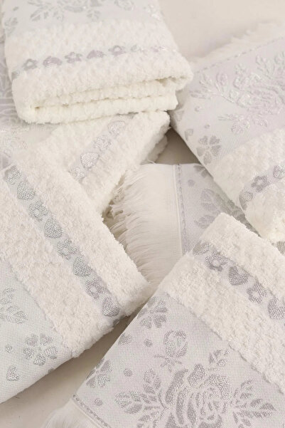 Bikaya Home Clover Patterned Fringed Jacquard Hand Towel Set |   6 Pieces |  ...