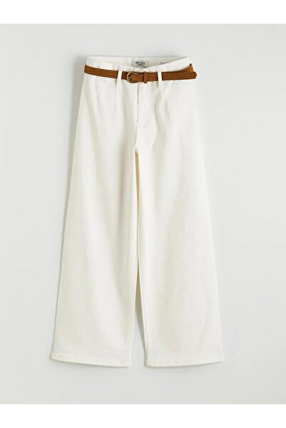 LC Waikiki White Wideleg Women's Jean Trousers with Belt (S6)