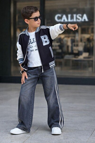 CALİSA 3-Piece Boys' Set – College Jacket and Wide-Leg Jeans Combination |   ...