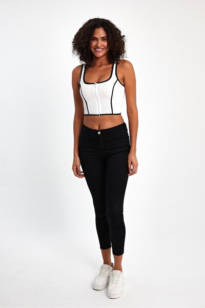 ihraç pazarı قميص قصير مزركش بسحاب أمامي - قماش مرن، تصميم عصري ومواكب للموضة