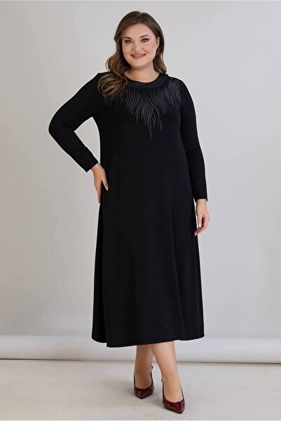 FOR ESRA BIG TREND Rochie maxi din viscoză elastică, cu mânecă lungă, cu deta...