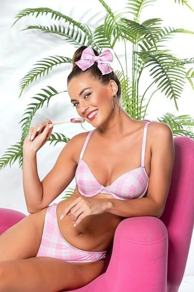 SS HOME CONCEPT Gallipoli 32081 Plaid Patterned Light Support Bra and Slip Set