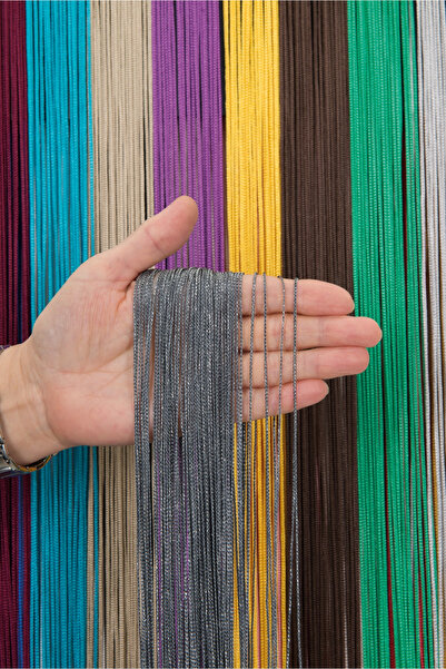 ELDA EV TEKSTİLİ Gümüş Antrasit Simli İnce Zincir Serisi İp Perde Kornişe Haz...