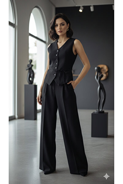 Luma Decor Vest Pants Stylish Suit with Belt Detail