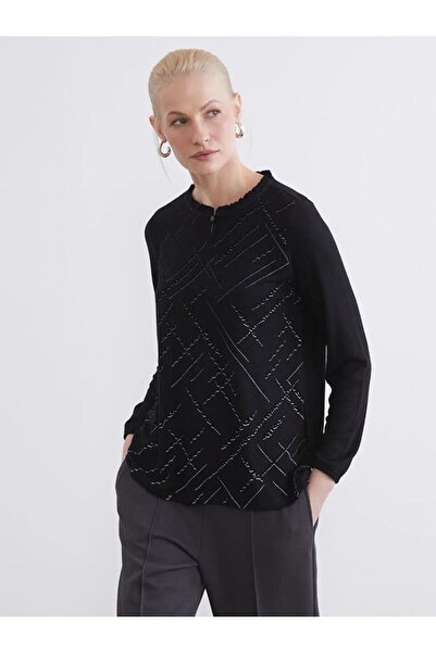 LC Waikiki Μαύρη μπλούζα με σχέδιο σε λαιμόκοψη ποδηλάτου (S6)