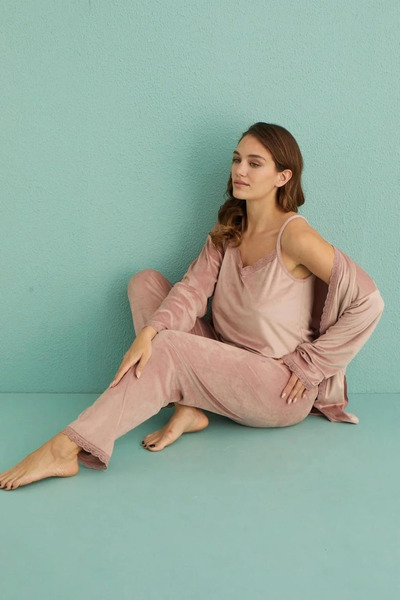 isiltikidsmoda Mihra 13402 Women's Velvet 3-Piece Pajama Set