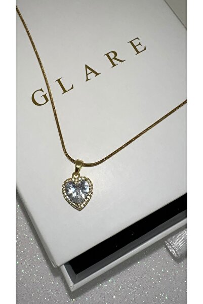 GLARE JEWELRY CO قلادة من الفولاذ المقاوم للصدأ على شكل قلب مرصعة بحجر الزركون