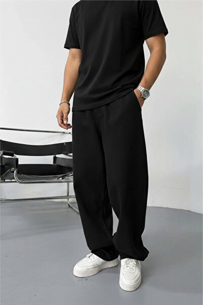 Wonraces Men's Extra Loose Baggy Elastic Waist Premium Fabric Gabardine Trousers