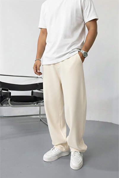 Wonraces Men's Extra Loose Baggy Elastic Waist Premium Fabric Gabardine Trousers