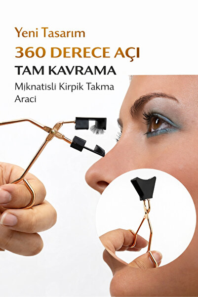 alaraycosmetics Manyetik Mıknatıslı Kirpik Takma Aparatı/ 360° Açı/ Lux Gold ...
