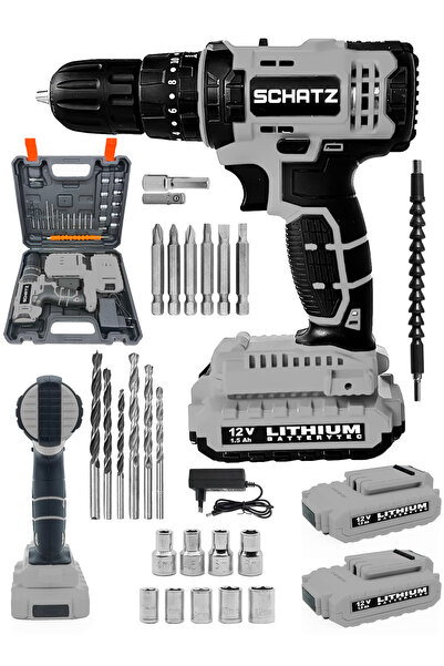 Schatz 12V 1.5 Ah Darbeli Lithium Çift Akülü Bakır Sargılı Şarjlı Vidalama Ma...