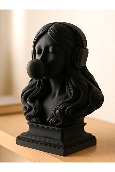 HaBu Lab Kulaklıklı Balonlu Kız Büst Heykel – Modern Dekoratif Obje