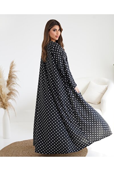 lune Dots abaya, black and white abaya with matching color scarf
