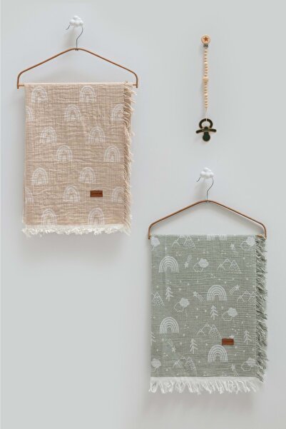 Caramell Basic Boxed Double Muslin Blanket Pacifier Hanger Triple Set-100X120...