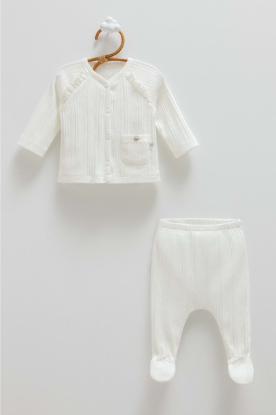 Caramell Beauty Girl Cep Detailled Ribbed Top and Bottom Set Ecru