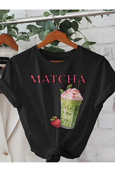 Sweet Cotton تيشيرت أبيض كبير الحجم مطبوع عليه ماتشا للنساء / الرجال من الجنسين