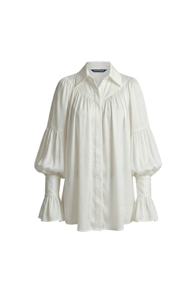 ECOTİQUE Kadın Oversize İnce Beyaz Büzgü Ve Kol Detaylı Gömlek