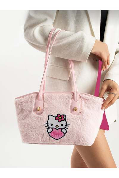 Jone Collection 87 Pembe Hello Kitty Desenli Peluş Omuz Çantası
