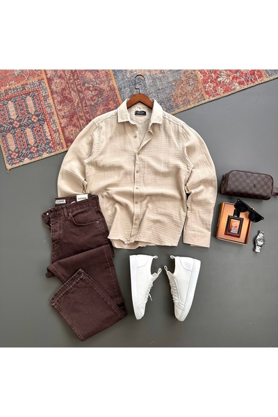 tiggir moda Men's Muslin Fabric Shirt and Jeans 2-Piece Set