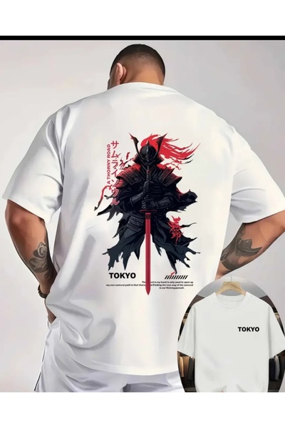 ORVIO Group Men's T-Shirt, Samurai Print, Relaxed Fit, Tokyo Theme, Everyday ...