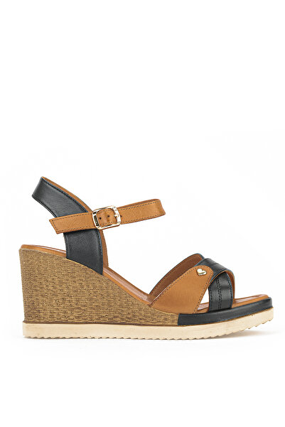 Ziya , Women's Genuine Leather Wedge Heel Sandals 161992Z505 Black