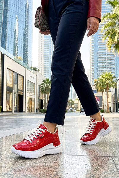 Giydim Gidiyor Red Rose Yüksek Tabanlı Spor Ayakkabı Kırmızı