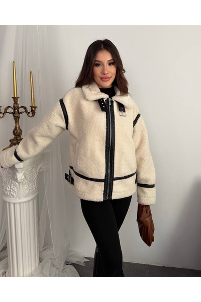 MEECY Women's Striped Lined Plush Coat