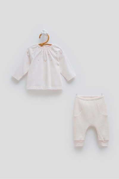 Caramell Only Flowers Flower Embroidered Top and Bottom Set Pink