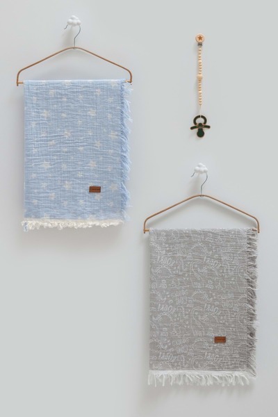 Caramell Basic Boxed Double Muslin Blanket Pacifier Hanger Triple Set-100X120...