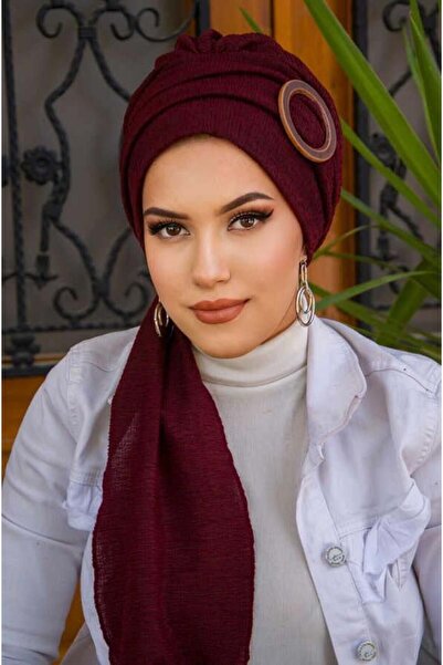 Aişe tesettür Καπό φουλάρι με ξύλινη πόρπη μπορντό